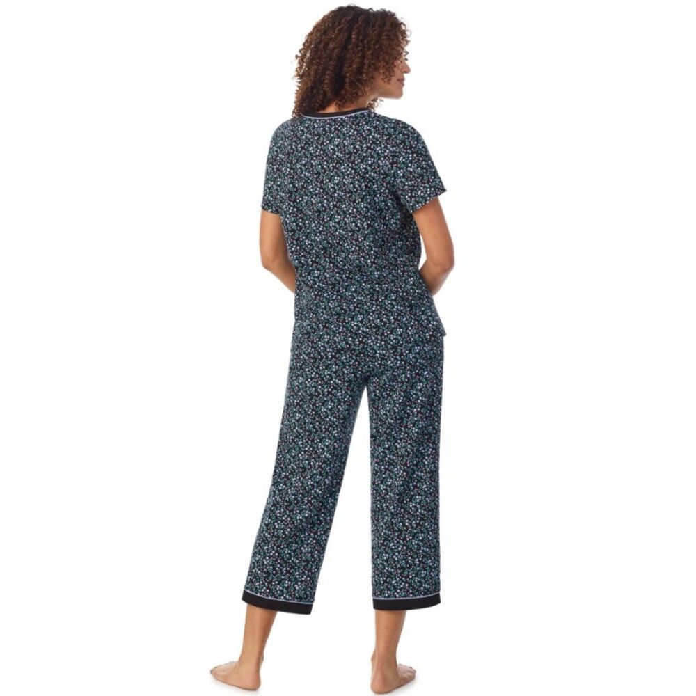 NEW NWT Black Floral Sz Small Capris & Shirt Soft Cotton Pajama Lounge Set ARIA - Picture 4 of 4